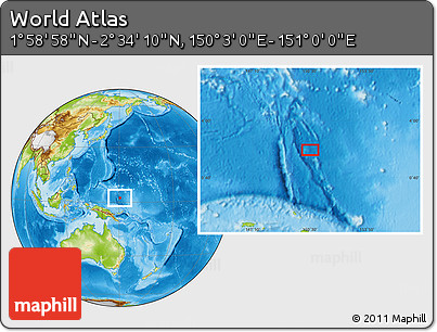 Physical Location Map of the Area around 2° 16' 34" N, 150° 31' 30" E