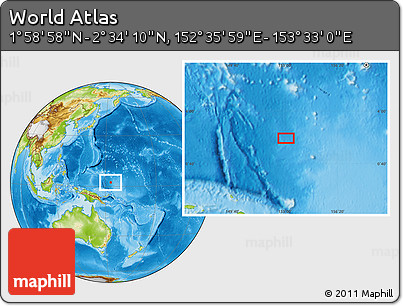 Physical Location Map of the Area around 2° 16' 34" N, 153° 4' 29" E