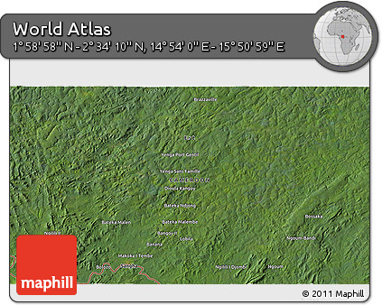 Satellite 3D Map of the Area around 2° 16' 34" N, 15° 22' 30" E