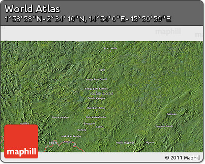 Satellite 3D Map of the Area around 2° 16' 34" N, 15° 22' 30" E