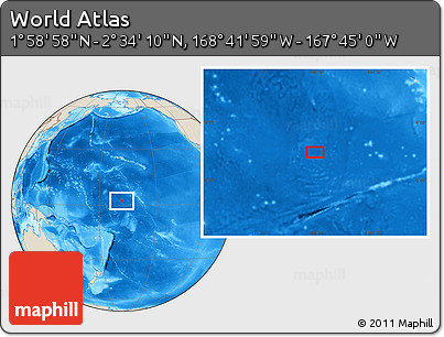 Shaded Relief Location Map of the Area around 2° 16' 34" N, 168° 13' 29" W