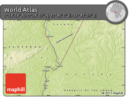Physical Map of the Area around 2° 16' 34" N, 16° 13' 30" E