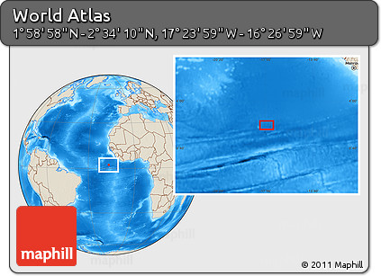 Shaded Relief Location Map of the Area around 2° 16' 34" N, 16° 55' 29" W