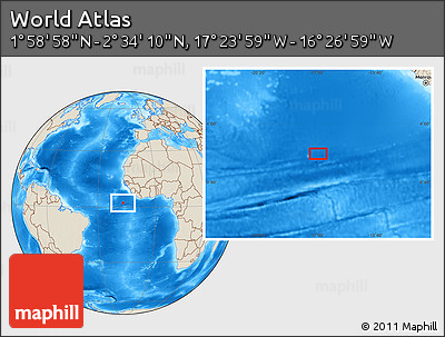Shaded Relief Location Map of the Area around 2° 16' 34" N, 16° 55' 29" W