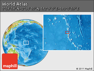 Physical Location Map of the Area around 2° 16' 34" N, 172° 37' 30" E