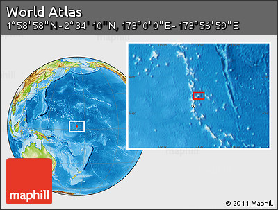 Physical Location Map of the Area around 2° 16' 34" N, 173° 28' 29" E