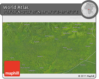 Satellite 3D Map of the Area around 2° 16' 34" N, 18° 46' 29" E