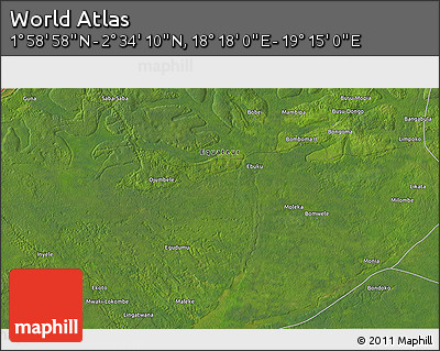 Satellite 3D Map of the Area around 2° 16' 34" N, 18° 46' 29" E