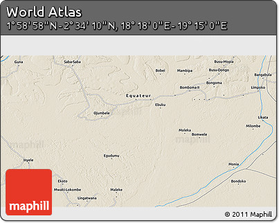 Shaded Relief 3D Map of the Area around 2° 16' 34" N, 18° 46' 29" E