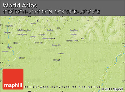 Physical Map of the Area around 2° 16' 34" N, 19° 37' 30" E