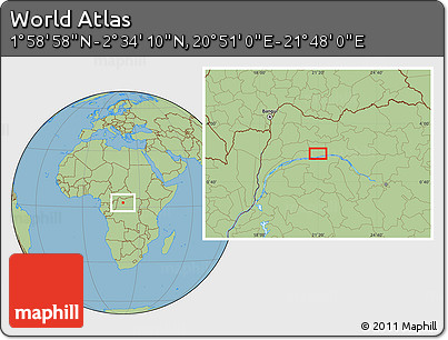 Savanna Style Location Map of the Area around 2° 16' 34" N, 21° 19' 30" E