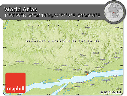 Physical Map of the Area around 2° 16' 34" N, 21° 19' 30" E