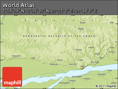 Physical Map of the Area around 2° 16' 34" N, 21° 19' 30" E