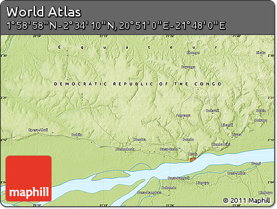 Physical Map of the Area around 2° 16' 34" N, 21° 19' 30" E