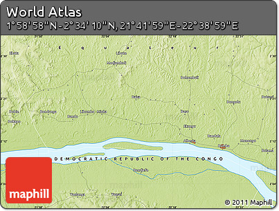 Physical Map of the Area around 2° 16' 34" N, 22° 10' 29" E