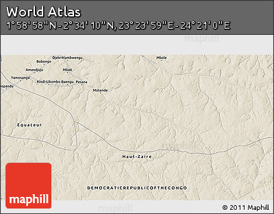 Shaded Relief 3D Map of the Area around 2° 16' 34" N, 23° 52' 30" E