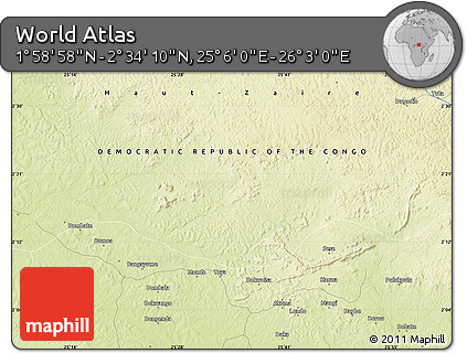 Physical Map of the Area around 2° 16' 34" N, 25° 34' 30" E