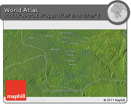 Satellite 3D Map of the Area around 2° 16' 34" N, 26° 25' 29" E