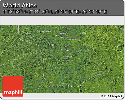 Satellite 3D Map of the Area around 2° 16' 34" N, 26° 25' 29" E