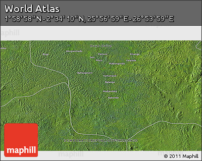 Satellite 3D Map of the Area around 2° 16' 34" N, 26° 25' 29" E