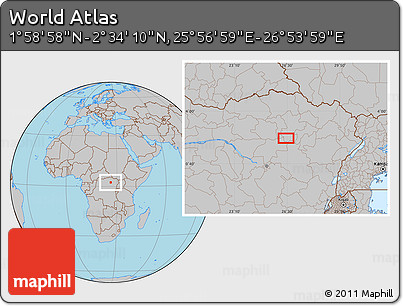 Gray Location Map of the Area around 2° 16' 34" N, 26° 25' 29" E