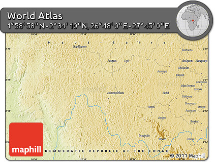 Physical Map of the Area around 2° 16' 34" N, 27° 16' 29" E