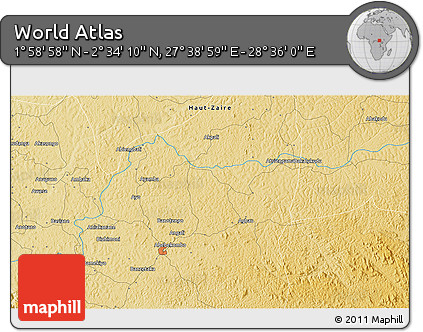 Physical 3D Map of the Area around 2° 16' 34" N, 28° 7' 30" E