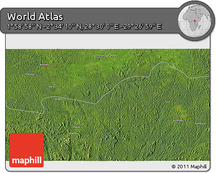 Satellite 3D Map of the Area around 2° 16' 34" N, 28° 58' 30" E
