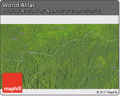 Satellite 3D Map of the Area around 2° 16' 34" N, 28° 58' 30" E