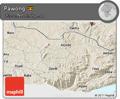 Shaded Relief Panoramic Map of Pawong