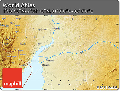 Physical Map of the Area around 2° 16' 34" N, 31° 31' 29" E