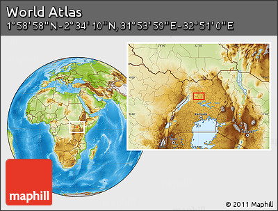 Physical Location Map of the Area around 2° 16' 34" N, 32° 22' 30" E