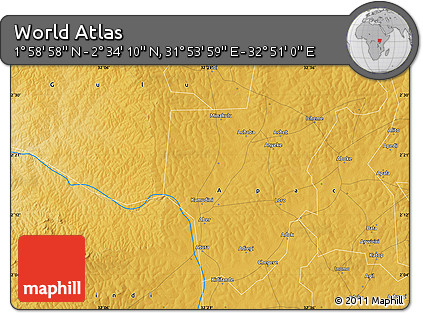 Physical Map of the Area around 2° 16' 34" N, 32° 22' 30" E
