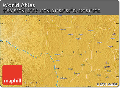Physical Map of the Area around 2° 16' 34" N, 32° 22' 30" E