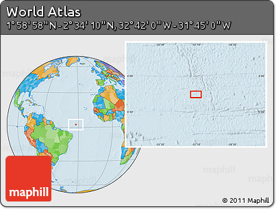 Political Location Map of the Area around 2° 16' 34" N, 32° 13' 30" W