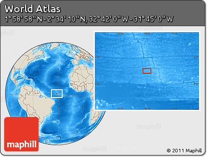 Shaded Relief Location Map of the Area around 2° 16' 34" N, 32° 13' 30" W