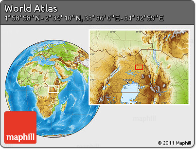 Physical Location Map of the Area around 2° 16' 34" N, 34° 4' 30" E