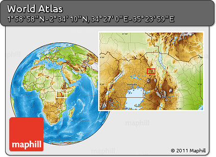 Physical Location Map of the Area around 2° 16' 34" N, 34° 55' 29" E