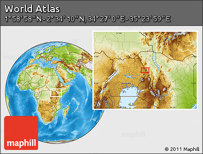 Physical Location Map of the Area around 2° 16' 34" N, 34° 55' 29" E
