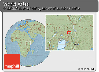 Savanna Style Location Map of the Area around 2° 16' 34" N, 34° 55' 29" E, hill shading