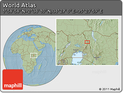 Savanna Style Location Map of the Area around 2° 16' 34" N, 34° 55' 29" E, hill shading