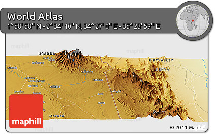 Physical Panoramic Map of the Area around 2° 16' 34" N, 34° 55' 29" E