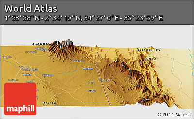 Physical Panoramic Map of the Area around 2° 16' 34" N, 34° 55' 29" E