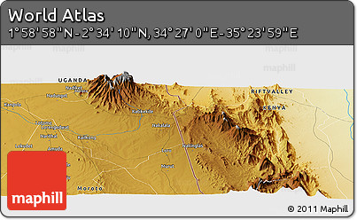 Physical Panoramic Map of the Area around 2° 16' 34" N, 34° 55' 29" E