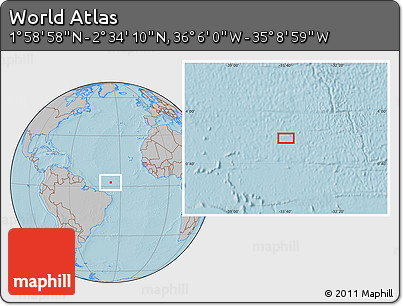 Gray Location Map of the Area around 2° 16' 34" N, 35° 37' 30" W, hill shading