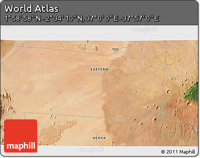 Satellite 3D Map of the Area around 2° 16' 34" N, 37° 28' 30" E