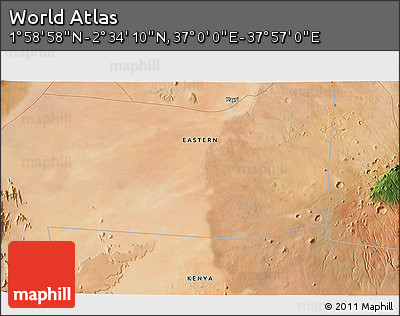 Satellite 3D Map of the Area around 2° 16' 34" N, 37° 28' 30" E