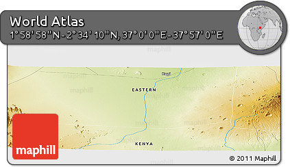 Physical Panoramic Map of the Area around 2° 16' 34" N, 37° 28' 30" E