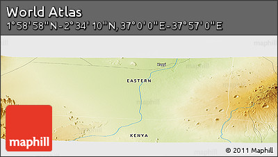 Physical Panoramic Map of the Area around 2° 16' 34" N, 37° 28' 30" E