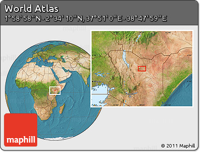Satellite Location Map of the Area around 2° 16' 34" N, 38° 19' 30" E